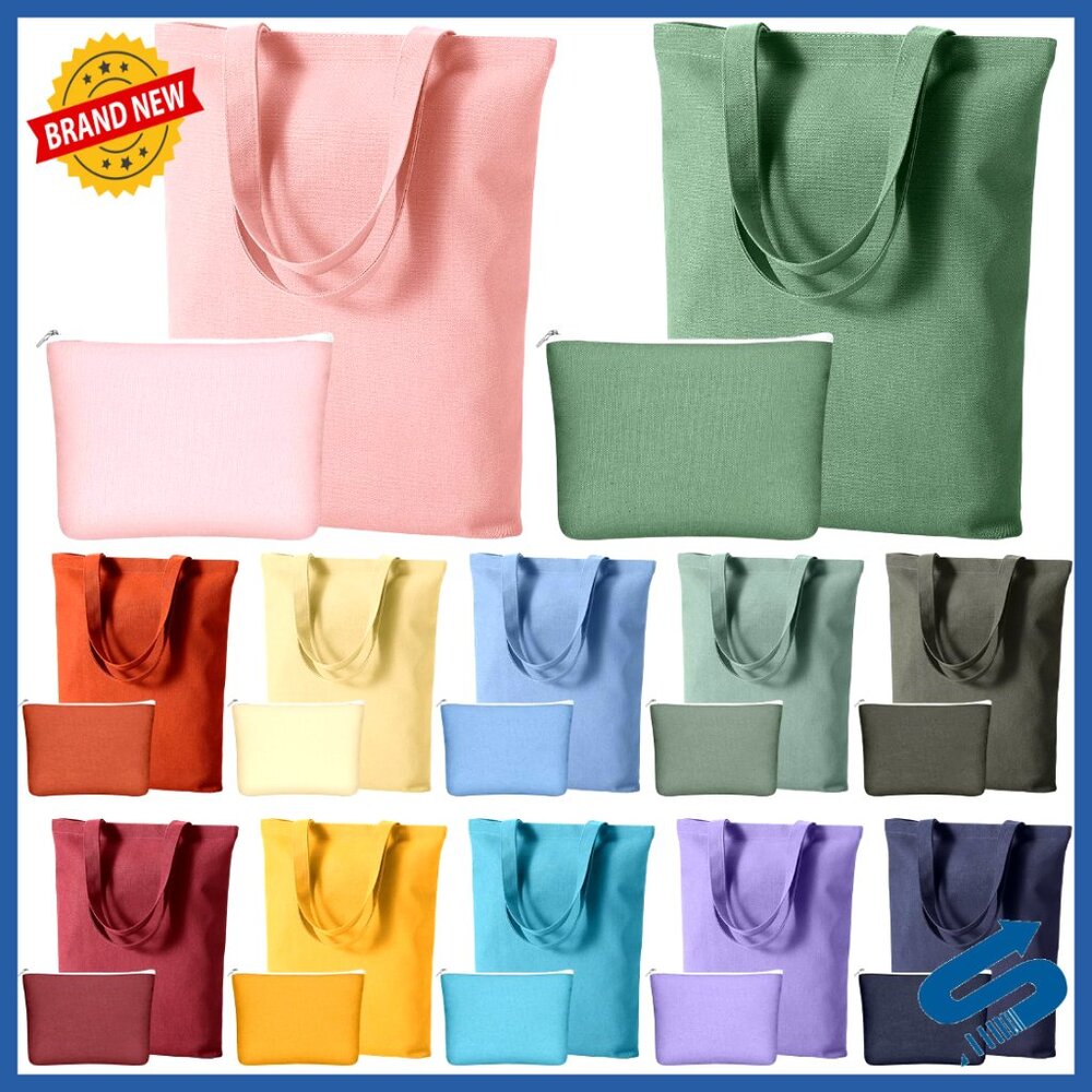 Reusable Tote Bags and Makeup Pouches Set Polyester Cotton Travel Organizer